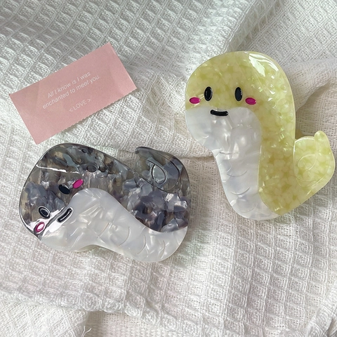 Cartoon Snake Acetate Hair Claw Clip Women Unique Animal Design Marble Texture Shark Clip Zodiac Snake Hair Accessory