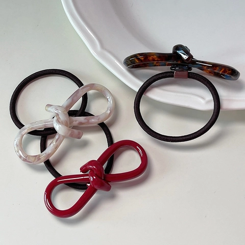 Dames Mode Celluloseacetaat Vlinderknoop Haarelastiek Hoog Elastische Rubberen Band Haartouw Schildpad Marmerpatroon Accessoires