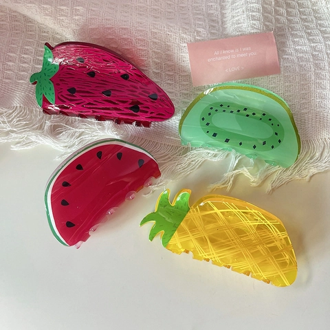 Acryl Fruitvorm Haarklem Aardbei Ananas Citroen Watermeloen Drakenvrucht Kiwi Haaraccessoires Voor Dames Haarstyling Tools