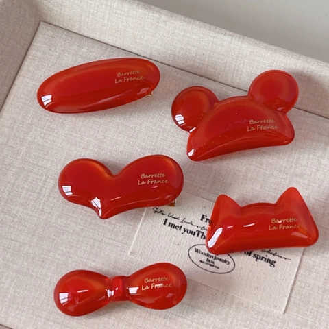Pince à Cheveux en Acétate Rouge Angola pour Femme Forme de Cœur Chat Nœud Style Français Barrette Accessoires Cheveux