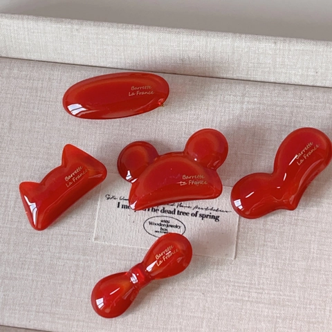 Pince à Cheveux en Acétate Rouge Angola pour Femme Forme de Cœur Chat Nœud Style Français Barrette Accessoires Cheveux