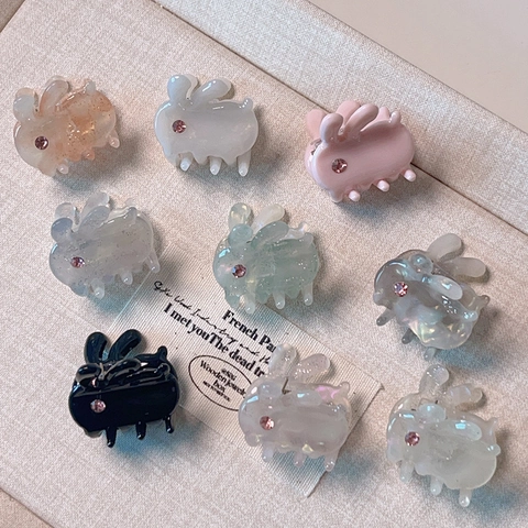 Dolce Molletta per Capelli a Forma di Coniglio in Acetato Strass Mini Clip per Capelli Elegante per Donna Ragazze Accessori