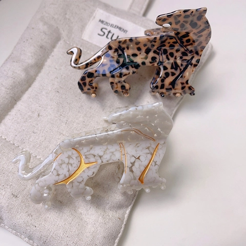 Pinza per Capelli in Acetato a Forma di Pantera Leopardo Stile Francese per Donna Accessori per Capelli Animalier Clip a Squalo Retro