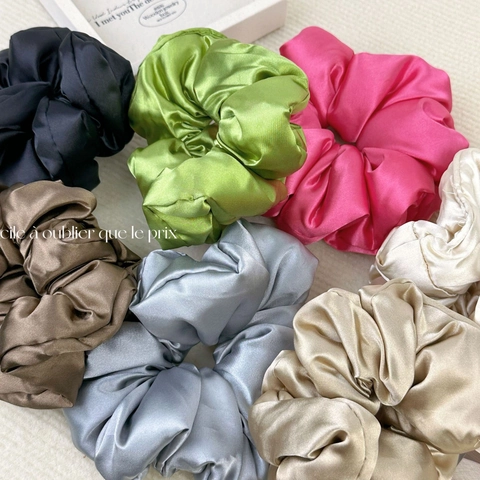 French Vintage Solid Color Large Satin Scrunchies Elegant Oversized Hair Ties For Women Hair Accessories Gift