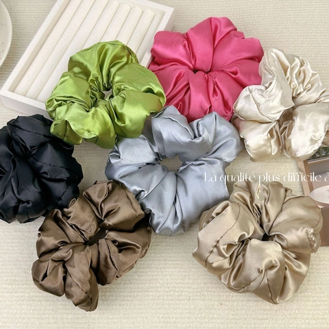 French Vintage Solid Color Large Satin Scrunchies Elegant Oversized Hair Ties For Women Hair Accessories Gift