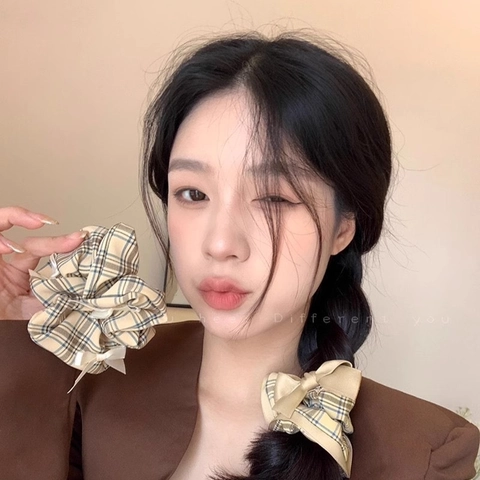 Scrunchies Vintage Fiocco In Maglia A Nido D'Ape Elastici Capelli In Tessuto A Quadri Supporto Coda Di Cavallo Stile Francese Copricapo