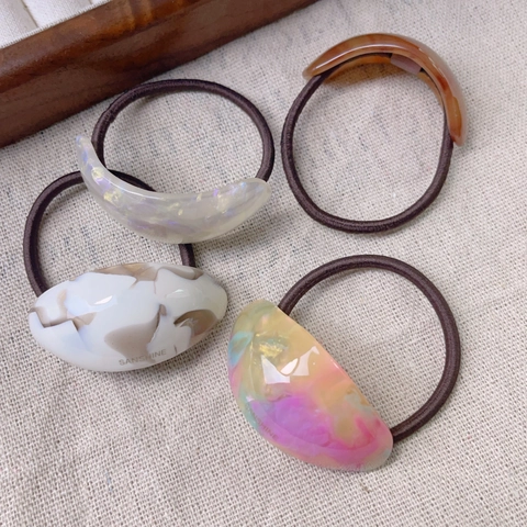 Minimalist Acetate Hair Ties For Women High Elastic Ponytail Holder Marble Pattern Resin Oval Hair Ring Simple Hair Accessories