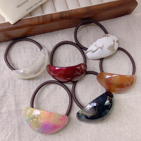 Minimalist Acetate Hair Ties For Women High Elastic Ponytail Holder Marble Pattern Resin Oval Hair Ring Simple Hair Accessories