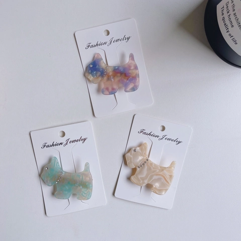 French Style Scottie Dog Acetate Hair Clip Rhinestone Cute Ins Cartoon Animal Pattern Duckbill Clip Sweet Women Hair Accessories