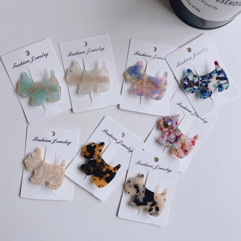 French Style Scottie Dog Acetate Hair Clip Rhinestone Cute Ins Cartoon Animal Pattern Duckbill Clip Sweet Women Hair Accessories