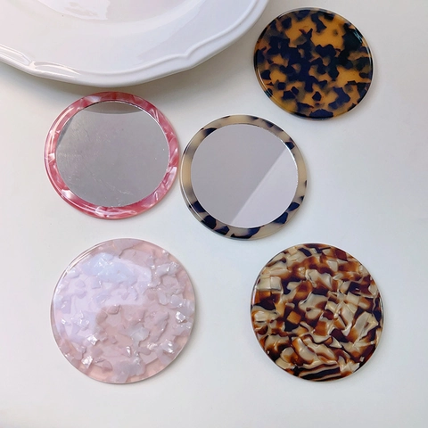 Draagbare Ronde Compacte Make-upspiegel Acetaat Marmerpatroon Reishandspiegel Voor Dames Dagelijks Kantoor Cosmetica Tool