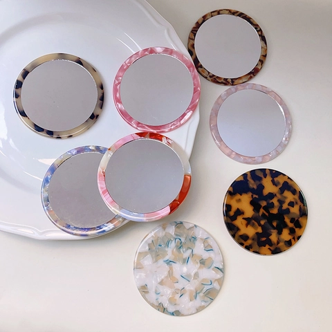 Draagbare Ronde Compacte Make-upspiegel Acetaat Marmerpatroon Reishandspiegel Voor Dames Dagelijks Kantoor Cosmetica Tool