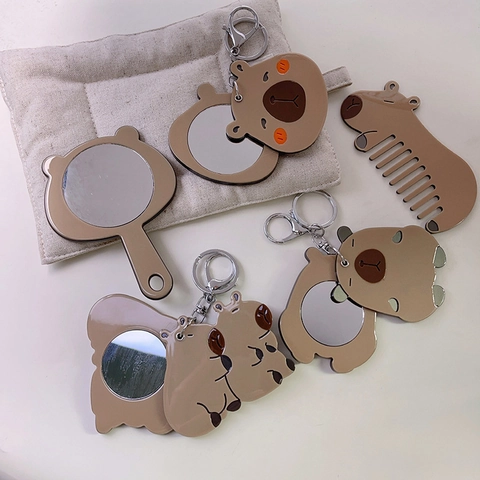 Simpatico Specchio per Trucco in Acetato Capybara Pettine per Capelli Portatile Forma Animale Mini Specchio da Tasca