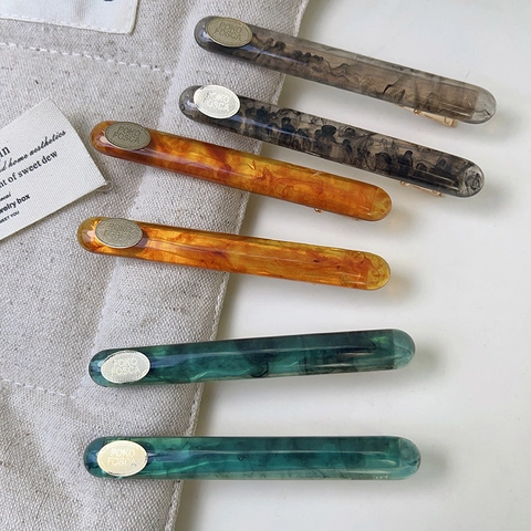 Pinza de Pelo Vintage de Acetato con Patrón de Mármol para Mujer Retro Clip de Flequillo con Etiqueta de Metal Dorado Accesorios