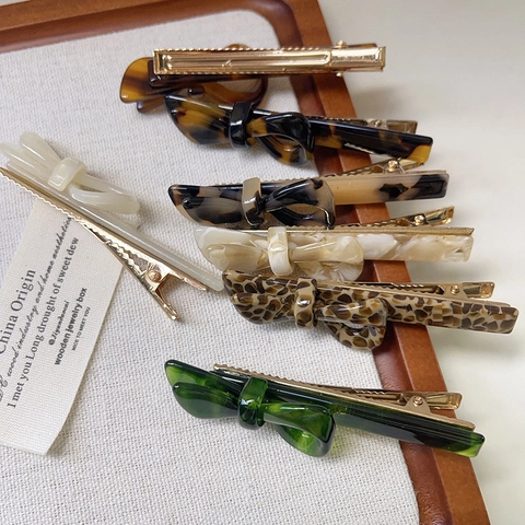 Acetat Schleife Haarklammer Retro Leopard Marmor Muster Seiten Pony Clip Mode Haarschmuck Für Damen Tägliches Styling