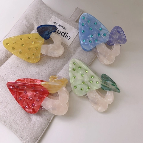 Creative Mushroom Shape Acetate Hair Claw With Rhinestone Marble Texture Shark Clip Fashion Hair Accessories For Women