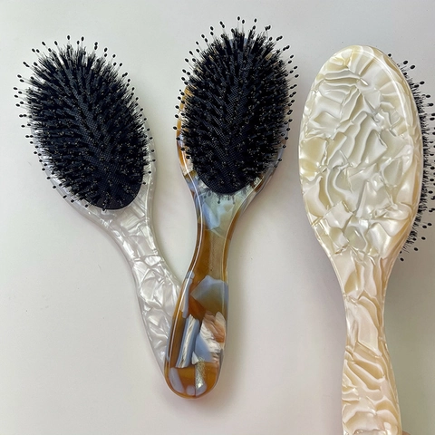 Acetate Boar Bristle Air Cushion Hair Brush Anti-static Detangling Massage Comb Marble Texture For Women Hair Care Accessory