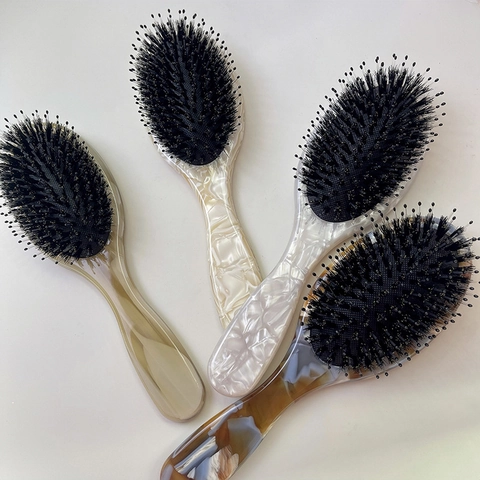 Acetate Boar Bristle Air Cushion Hair Brush Anti-static Detangling Massage Comb Marble Texture For Women Hair Care Accessory