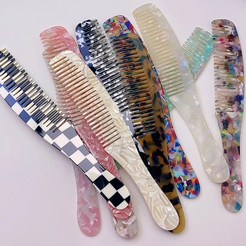 Pettine per Capelli in Acetato alla Moda Con Impugnatura Antistatico a Denti Fitti Lungo Motivo Marmo Strumento per lo Styling Donna Casa