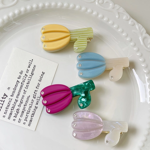Pinza para el Pelo Tulipán 3D Pastoral Diamante de Imitación Acetato Floral Pinza de Pato Accesorios para el Pelo Mujer Peinado Diario