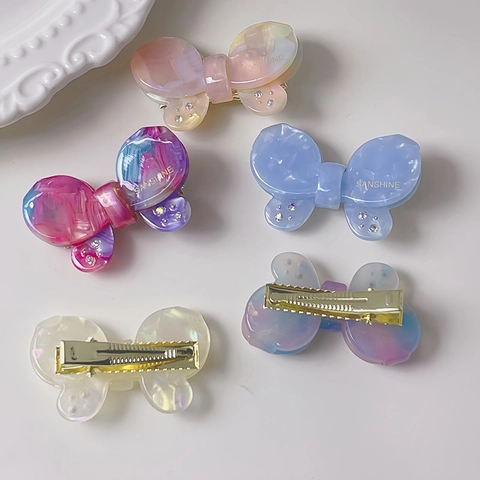 Sweet Acetate Butterfly Hair Clip With Rhinestone Small Duckbill Clip For Women Girls Korean Style Fashion Hair Accessory