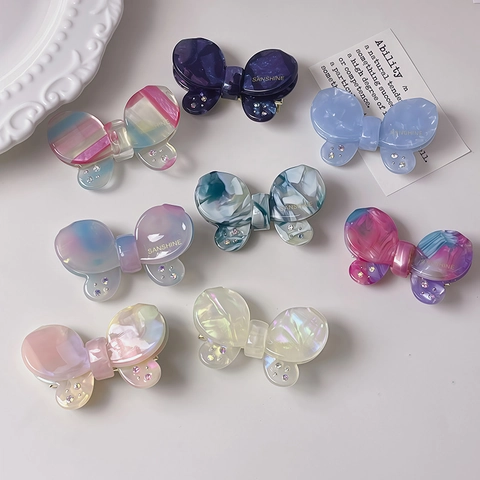 Sweet Acetate Butterfly Hair Clip With Rhinestone Small Duckbill Clip For Women Girls Korean Style Fashion Hair Accessory
