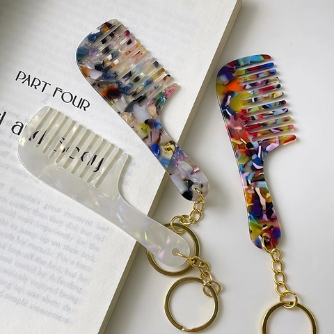 Mini Acetate Comb Keychain Portable Hair Comb Bag Charm Key Ring For Women Daily Travel Fashion Decorative Jewelry Gift