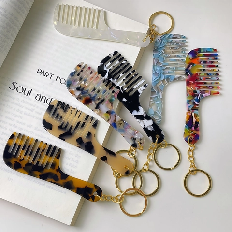 Mini Acetate Comb Keychain Portable Hair Comb Bag Charm Key Ring For Women Daily Travel Fashion Decorative Jewelry Gift
