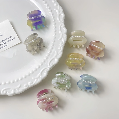 Acetat Mini Haarklammer mit Künstlicher Künstliche Perle Koreanischer Süßer Leoparden Schachbrett Marmormuster für Damen Kinder Haarschmuck