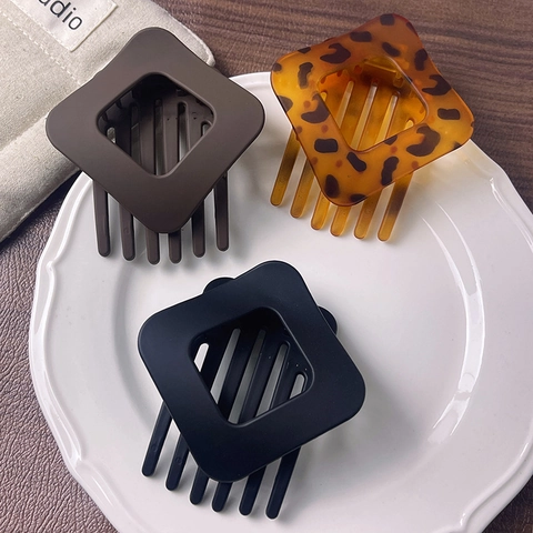 Pinza per Capelli Geometrica Retro Quadrata Traforata per Donna PC Verniciata Fermaglio Motivo Leopardato Tartarugato Accessori