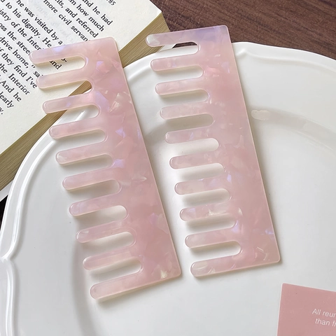 Cellulose Acetate Wide Tooth Comb French Vintage Marble Pattern Detangling Massage Hair Brush For Curly Hair Women Tool