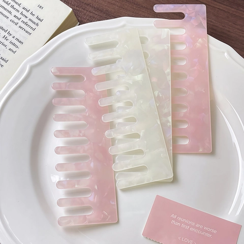 Cellulose Acetate Wide Tooth Comb French Vintage Marble Pattern Detangling Massage Hair Brush For Curly Hair Women Tool