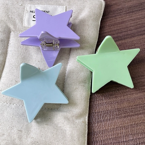 Sweet Star Shaped Acetate Hair Claw Clips Vibrant Dopamine Colors Glitter Checkerboard Star Pattern Shark Clip For Women Daily Headwear