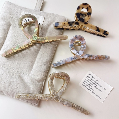 Pinza per Capelli Grande in Acetato Stile Coreano Donna Motivo Marmoreo Leopardato Molla in Metallo Accessori per Capelli