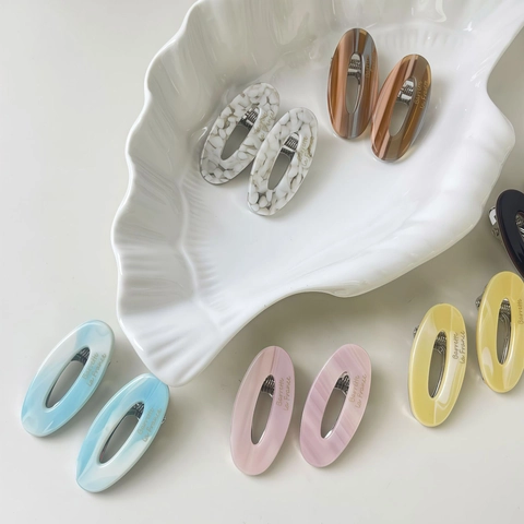 Französischer Stil Oval Hohl Acetat Haarspangen Für Damen Elegante Marmormuster Seiten Duckbill Clips Minimalistisch Haarschmuck
