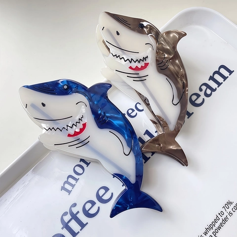 Creative Shark Shape Hair Claw Clip Acetate Marble Texture Large Nonslip Hair Catch Barrette Ocean Style Accessory For Women