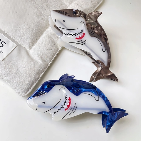 Creative Shark Shape Hair Claw Clip Acetate Marble Texture Large Nonslip Hair Catch Barrette Ocean Style Accessory For Women