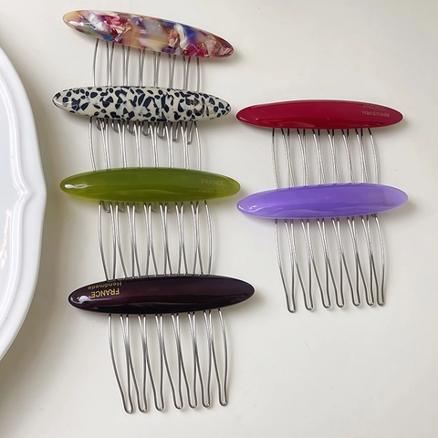 Pettine per Capelli in Acetato di Cellulosa in Stile Francese Retrò per Donna Ovali Denti in Metallo Accessori per Capelli Decorativi Fatti a Mano
