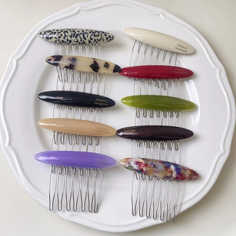 Pettine per Capelli in Acetato di Cellulosa in Stile Francese Retrò per Donna Ovali Denti in Metallo Accessori per Capelli Decorativi Fatti a Mano