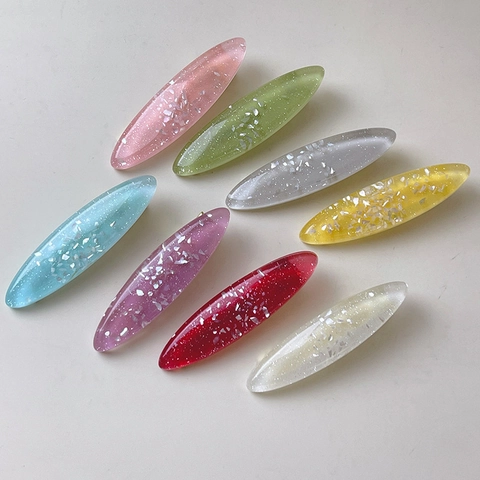 Elegante Pinza para el Cabello de Acetato Ovalada Estilo Coreano para Mujer Concha Marina Purpurina Plateada Pinza de Pico de Pato Moda