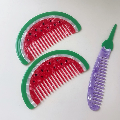 Pettini per Capelli in Acetato a Forma di Frutta e Verdura Antistatici Districanti Pettini Anguria Melanzana Peperoncino