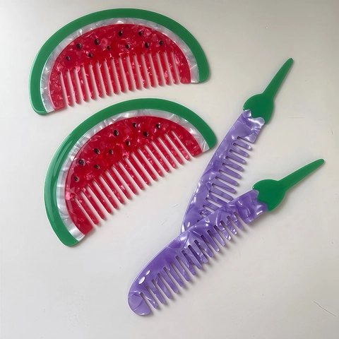 Pettini per Capelli in Acetato a Forma di Frutta e Verdura Antistatici Districanti Pettini Anguria Melanzana Peperoncino
