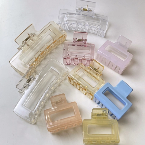 Korean Large Jelly Color Plastic Hair Claws For Women Geometric Rectangular Square Hollow Non Slip Hair Catch Clips Styling Headwear