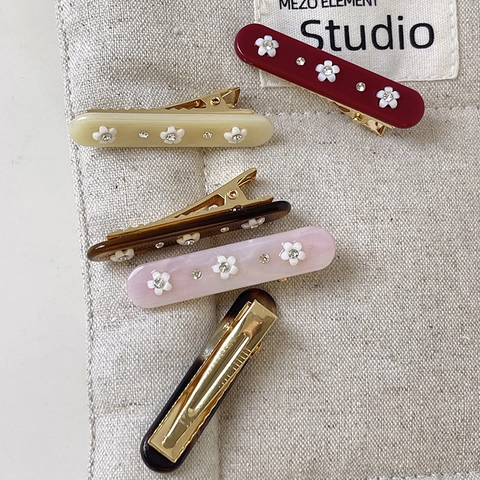 Acetate Flower Rhinestone Hair Clip Vintage Floral Rectangular Starry Hairpin Duckbill Bangs Clip For Women Elegant Accessory