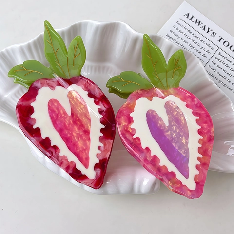 Fragola Cuore Acetato Molla Per Capelli Dolce Forma Di Frutta Shark Clip Per Donne Ragazze Carino Capelli Styling Accessori