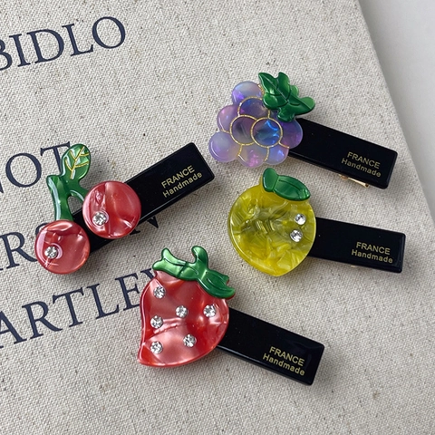 Simpatici Fermagli per Capelli in Acetato a Forma di Frutta Con Strass a Becco d'Anatra Fragola Pesca Ananas Gioielli per Capelli Donna