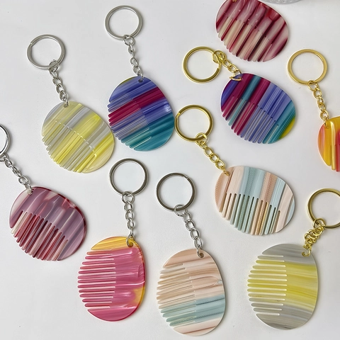 Acetate Mini Comb Shape Keychain Cute Marble Texture Key Ring Decorative Bag Pendant For Women Girls Vintage Style Accessory
