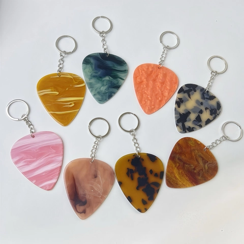 Acryl Marmerpatroon Gitaarplectrum Sleutelhanger Creatieve Hartvorm Tas Hanger Goud Zilver Metalen Gesp Ornament