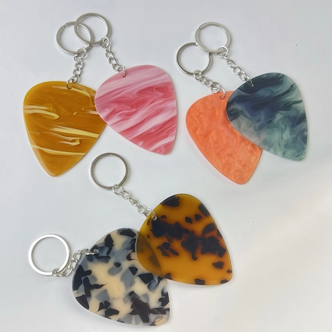 Acryl Marmerpatroon Gitaarplectrum Sleutelhanger Creatieve Hartvorm Tas Hanger Goud Zilver Metalen Gesp Ornament