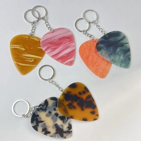 Acrylic Marble Pattern Guitar Pick Keychain Creative Heart Shape Bag Pendant Gold Silver Metal Buckle Hanging Ornament